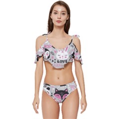 Big-set-with-cute-cartoon-animals-bear-panda-bunny-penguin-cat-fox Ruffle Edge Tie Up Bikini Set	 by Salman4z