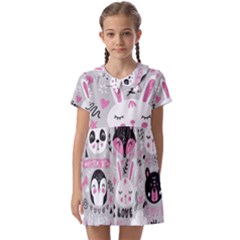 Big-set-with-cute-cartoon-animals-bear-panda-bunny-penguin-cat-fox Kids  Asymmetric Collar Dress by Salman4z