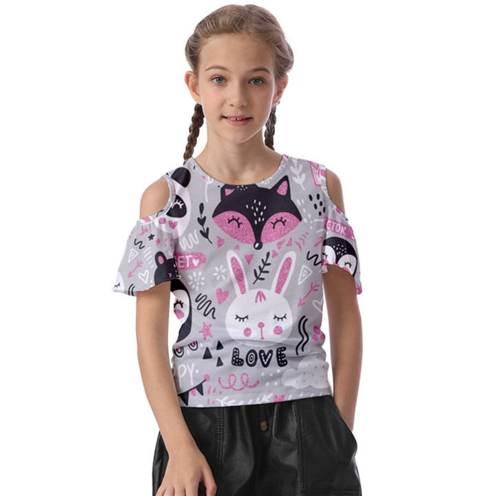 Big-set-with-cute-cartoon-animals-bear-panda-bunny-penguin-cat-fox Kids  Butterfly Cutout Tee