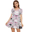 Big-set-with-cute-cartoon-animals-bear-panda-bunny-penguin-cat-fox Tiered Short Sleeve Babydoll Dress View1