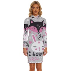 Big-set-with-cute-cartoon-animals-bear-panda-bunny-penguin-cat-fox Long Sleeve Shirt Collar Bodycon Dress by Salman4z