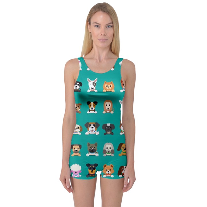 Different-type-vector-cartoon-dog-faces One Piece Boyleg Swimsuit