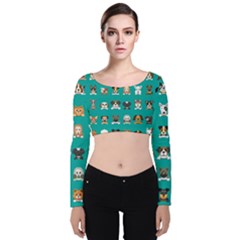 Different-type-vector-cartoon-dog-faces Velvet Long Sleeve Crop Top by Salman4z