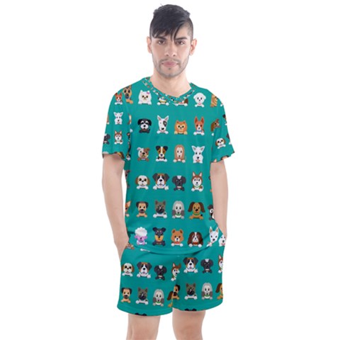 Different-type-vector-cartoon-dog-faces Men s Mesh Tee And Shorts Set by Salman4z