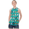 Different-type-vector-cartoon-dog-faces High Neck Satin Top View1