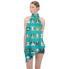 Different-type-vector-cartoon-dog-faces Halter Asymmetric Satin Top by Salman4z