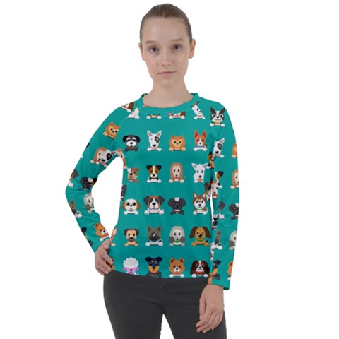 Different-type-vector-cartoon-dog-faces Women s Long Sleeve Raglan Tee by Salman4z