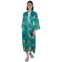 Different-type-vector-cartoon-dog-faces Maxi Satin Kimono by Salman4z