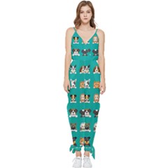 Different-type-vector-cartoon-dog-faces Sleeveless Tie Ankle Chiffon Jumpsuit by Salman4z