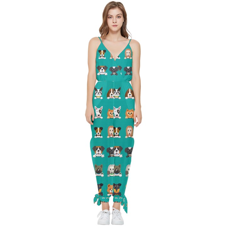 Different-type-vector-cartoon-dog-faces Sleeveless Tie Ankle Chiffon Jumpsuit