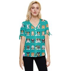 Different-type-vector-cartoon-dog-faces Bow Sleeve Button Up Top by Salman4z