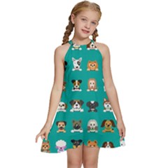 Different-type-vector-cartoon-dog-faces Kids  Halter Collar Waist Tie Chiffon Dress by Salman4z