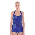 Classic-blue-background-abstract-style Boyleg Halter Swimsuit  View1