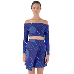 Classic-blue-background-abstract-style Off Shoulder Top With Skirt Set by Salman4z