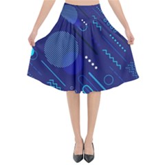 Classic-blue-background-abstract-style Flared Midi Skirt by Salman4z