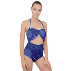 Classic-blue-background-abstract-style Scallop Top Cut Out Swimsuit by Salman4z