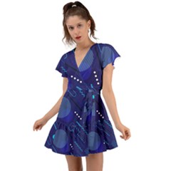 Classic-blue-background-abstract-style Flutter Sleeve Wrap Dress by Salman4z