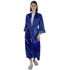 Classic-blue-background-abstract-style Maxi Satin Kimono by Salman4z