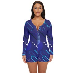 Classic-blue-background-abstract-style Long Sleeve Boyleg Swimsuit by Salman4z