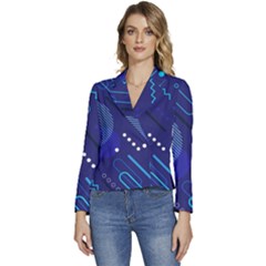 Classic-blue-background-abstract-style Women s Long Sleeve Revers Collar Cropped Jacket by Salman4z