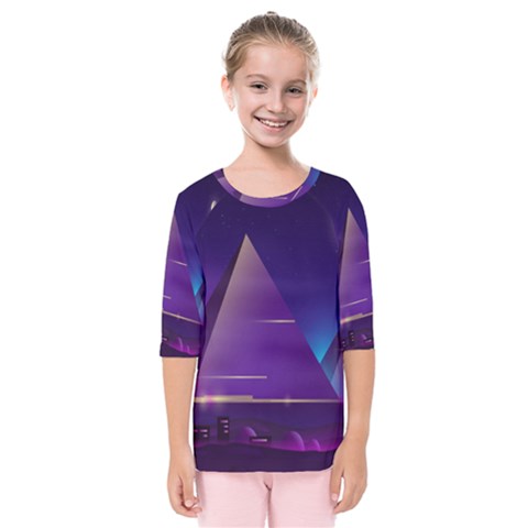 Egyptian-pyramids-night-landscape-cartoon Kids  Quarter Sleeve Raglan Tee by Salman4z