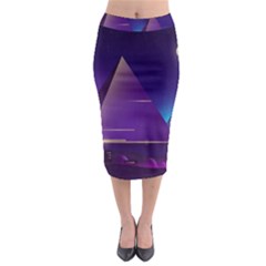 Egyptian-pyramids-night-landscape-cartoon Midi Pencil Skirt by Salman4z