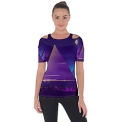 Egyptian-pyramids-night-landscape-cartoon Shoulder Cut Out Short Sleeve Top by Salman4z