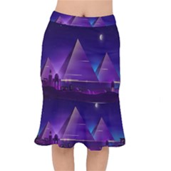 Egyptian-pyramids-night-landscape-cartoon Short Mermaid Skirt by Salman4z