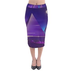 Egyptian-pyramids-night-landscape-cartoon Velvet Midi Pencil Skirt by Salman4z