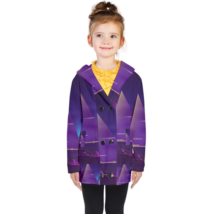 Egyptian-pyramids-night-landscape-cartoon Kids  Double Breasted Button Coat