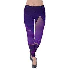 Egyptian-pyramids-night-landscape-cartoon Velvet Leggings by Salman4z