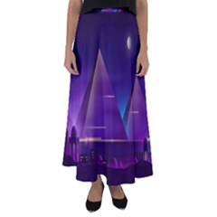 Egyptian-pyramids-night-landscape-cartoon Flared Maxi Skirt by Salman4z