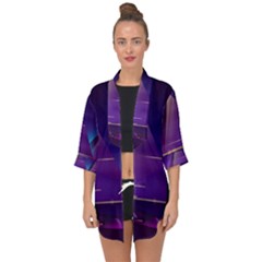 Egyptian-pyramids-night-landscape-cartoon Open Front Chiffon Kimono by Salman4z