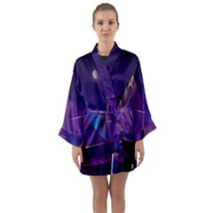 Egyptian-pyramids-night-landscape-cartoon Long Sleeve Satin Kimono by Salman4z