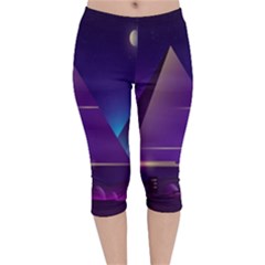 Egyptian-pyramids-night-landscape-cartoon Velvet Capri Leggings  by Salman4z