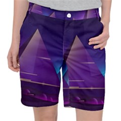 Egyptian-pyramids-night-landscape-cartoon Women s Pocket Shorts by Salman4z