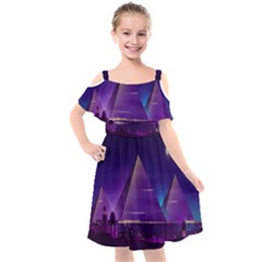 Egyptian-pyramids-night-landscape-cartoon Kids  Cut Out Shoulders Chiffon Dress by Salman4z