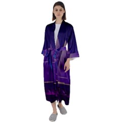 Egyptian-pyramids-night-landscape-cartoon Maxi Satin Kimono by Salman4z