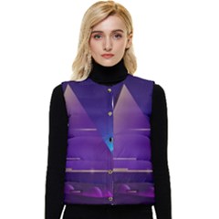 Egyptian-pyramids-night-landscape-cartoon Women s Short Button Up Puffer Vest by Salman4z