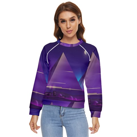 Egyptian-pyramids-night-landscape-cartoon Women s Long Sleeve Raglan Tee by Salman4z