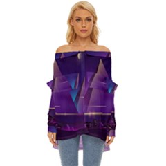 Egyptian-pyramids-night-landscape-cartoon Off Shoulder Chiffon Pocket Shirt by Salman4z