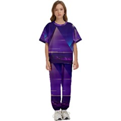 Egyptian-pyramids-night-landscape-cartoon Kids  Tee And Pants Sports Set by Salman4z