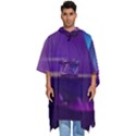 Egyptian-pyramids-night-landscape-cartoon Men s Hooded Rain Ponchos View1