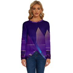 Egyptian-pyramids-night-landscape-cartoon Long Sleeve Crew Neck Pullover Top by Salman4z