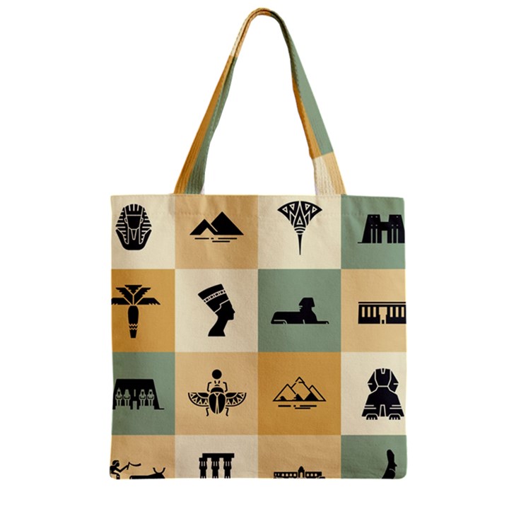 Egyptian-flat-style-icons Zipper Grocery Tote Bag