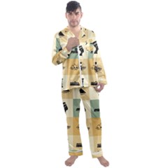 Egyptian-flat-style-icons Men s Long Sleeve Satin Pajamas Set by Salman4z