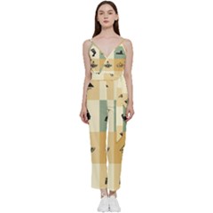 Egyptian-flat-style-icons V-neck Spaghetti Strap Tie Front Jumpsuit by Salman4z