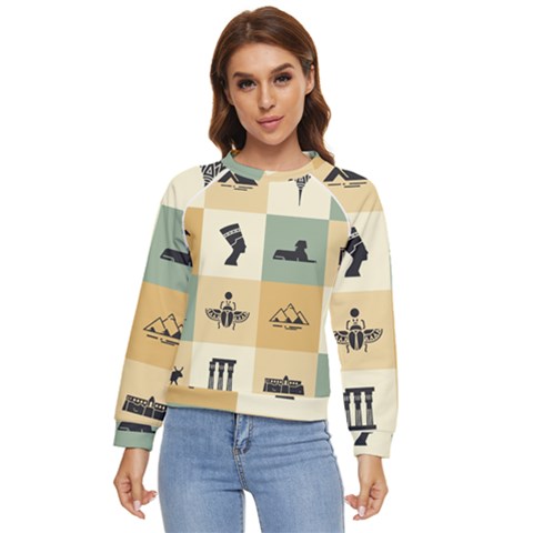 Egyptian-flat-style-icons Women s Long Sleeve Raglan Tee by Salman4z