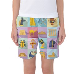 Egypt-icons-set-flat-style Women s Basketball Shorts by Salman4z