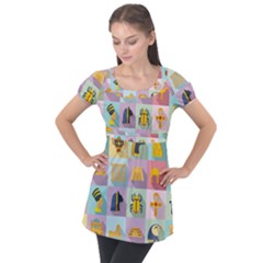 Egypt-icons-set-flat-style Puff Sleeve Tunic Top by Salman4z